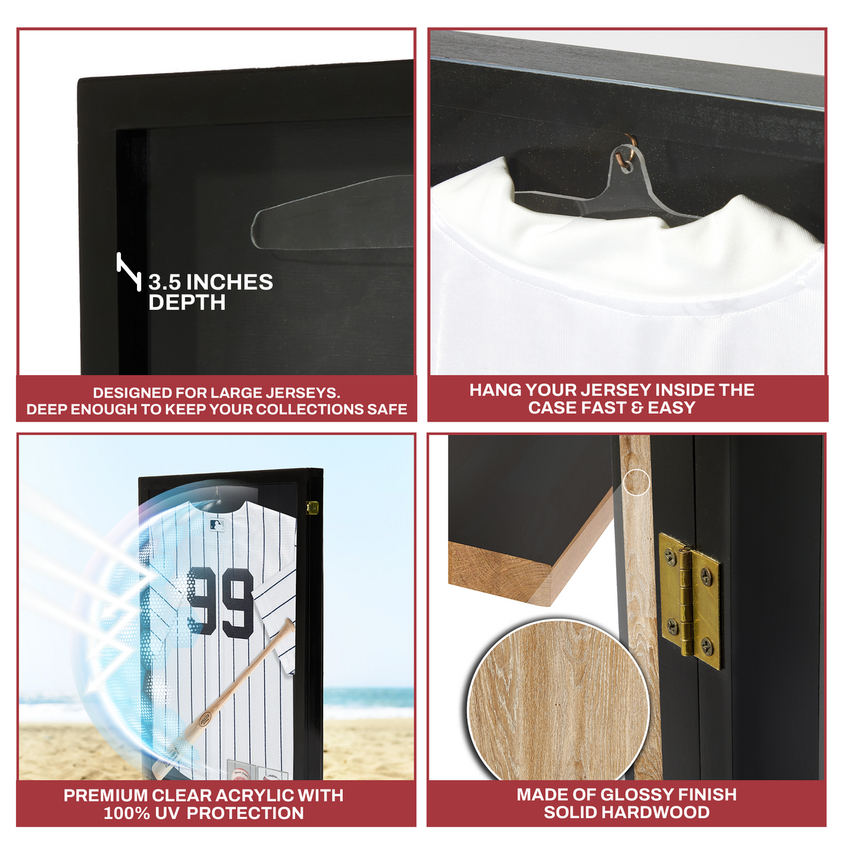 Solid wood extra-deep jersey display case – view 2