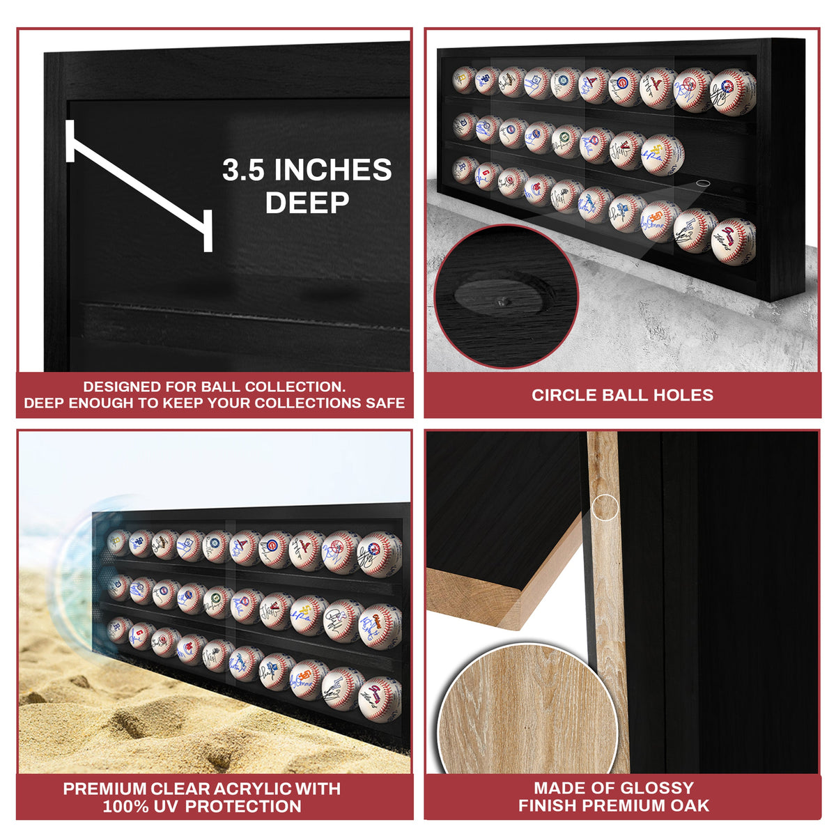 30 ball solid wood wall display case – view 2