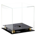 Empty acrylic basketball display case with gold risers
